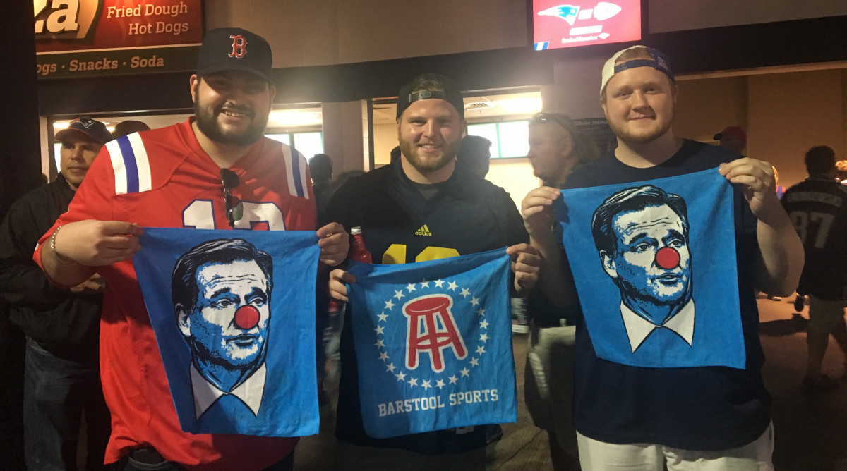 Joe Steele, Jack Henningson and Dillon Matthews show off their Clown Face towels. 