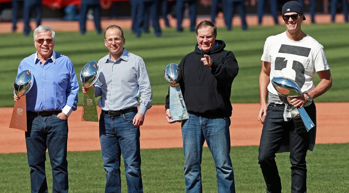 From l. to r., Robert Kraft, Jonathan Kraft, Bill Belichick and Tom Brady.