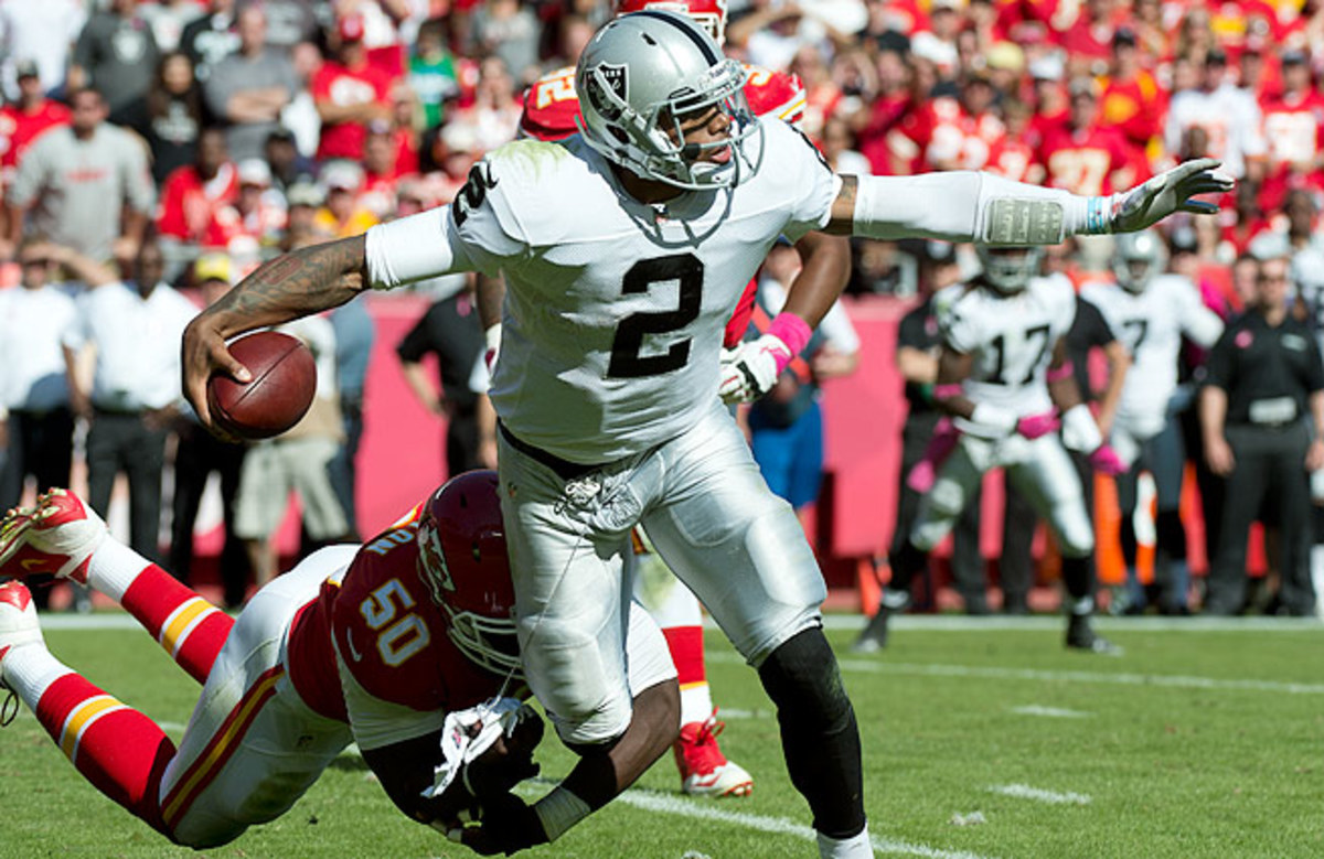 In his first year as an NFL starter, Terrelle Pryor leads all quarterbacks with 63 rushing yards per game.