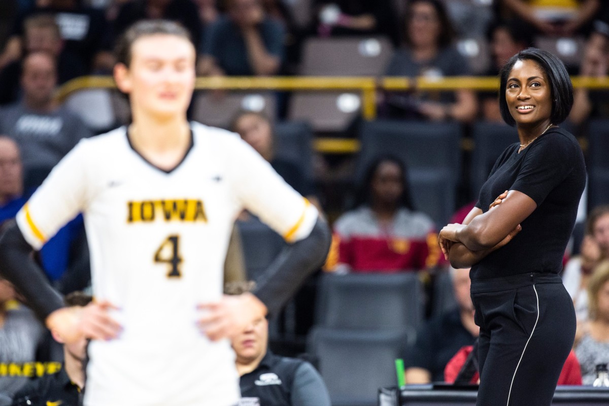 Iowa head volleyball coach Vicki Brown looks on during a match last season. (Joseph Cress/Iowa City Press-Citizen-Imagn Content Services)