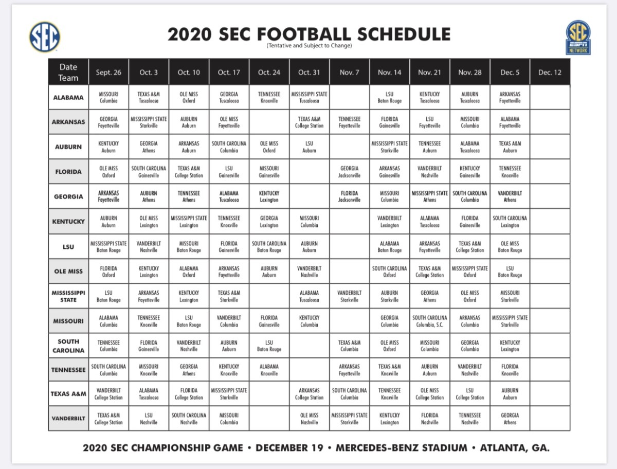 The Team-By-Team season schedules courtesy Southeastern Conference