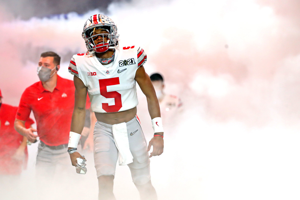 Garrett Wilson takes the field for the CFP National Title Game in Miami.