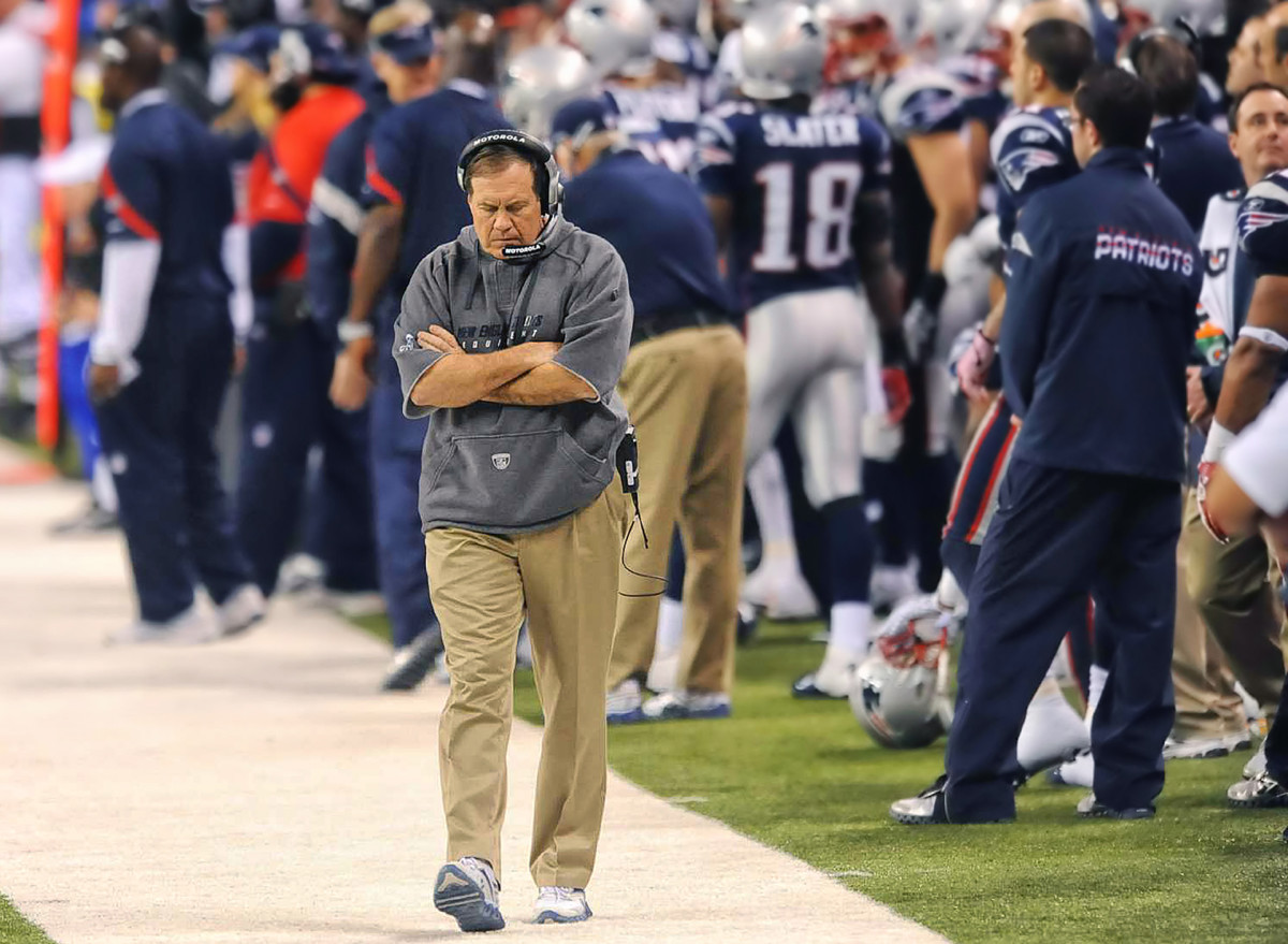 Bill Belichick on the sideline during Super Bowl XLVI