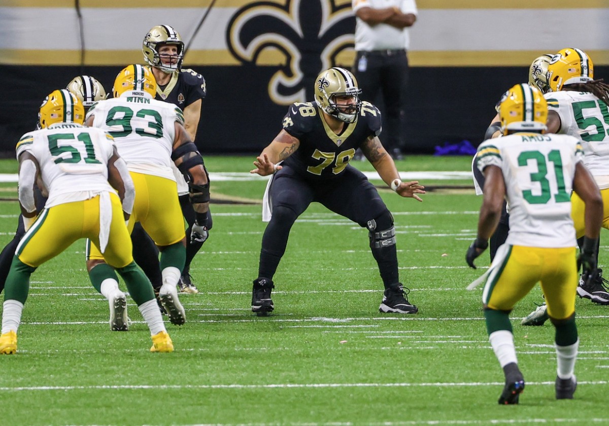 Sep 27, 2020; New Orleans, Louisiana, USA; Saints center Erik McCoy (78) blocks against the Green Bay Packers. Mandatory Credit: Derick E. Hingle-USA TODAY 