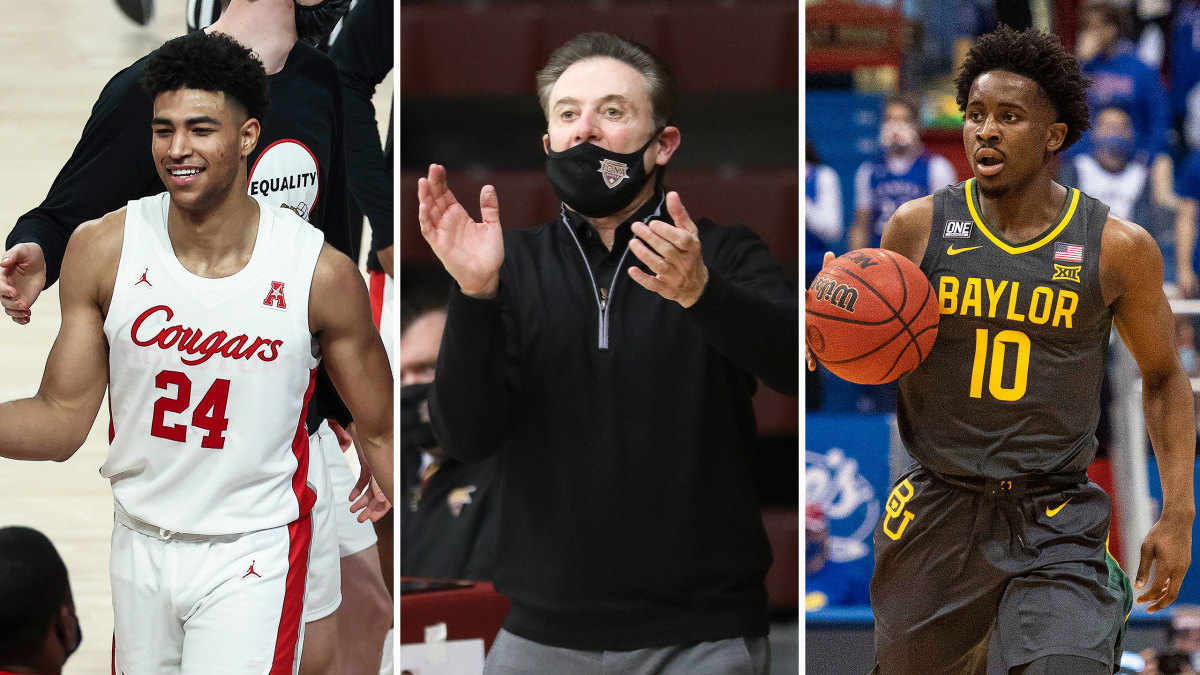 Houston's Quentin Grimes, Iona coach Rick Pitino and Baylor's Adam Flagler