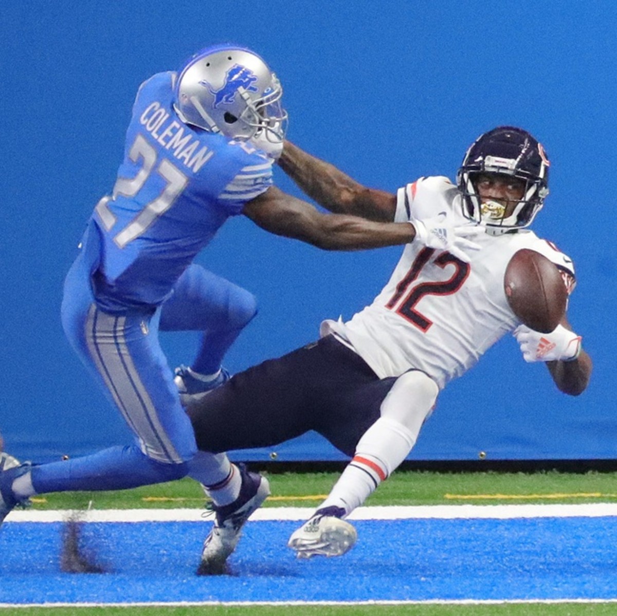 Coleman defends against Bears wide receiver Allen Robinson. 