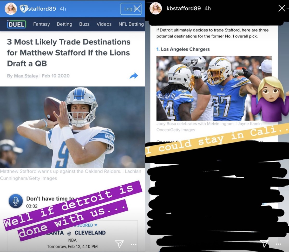 Via Kelly Stafford's Instagram page  