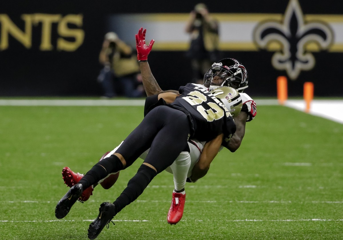 New Orleans Saints CB Marshon Lattimore levels Falcons WR Julio Jones