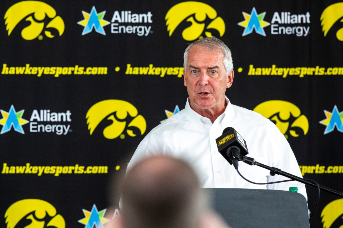 Iowa athletics director Gary Barta answers a question during Monday's press conference. (Joseph Cress/Iowa City Press-Citizen for USA Today Sports)
