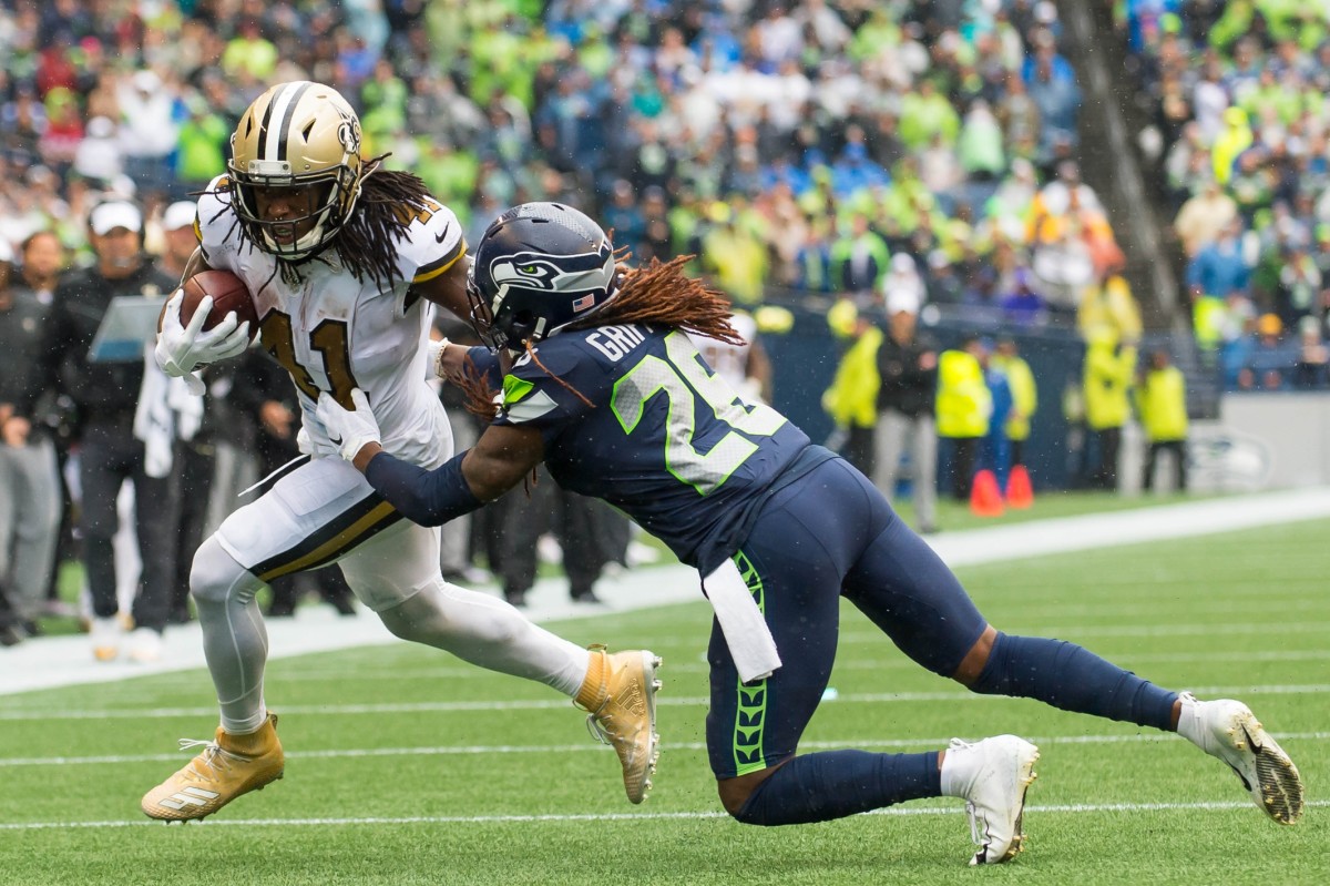 New Orleans Saints running back Alvin Kamara (41) against the Seattle Seahawks. Mandatory Credit: Steven Bisig-USA TODAY Sports