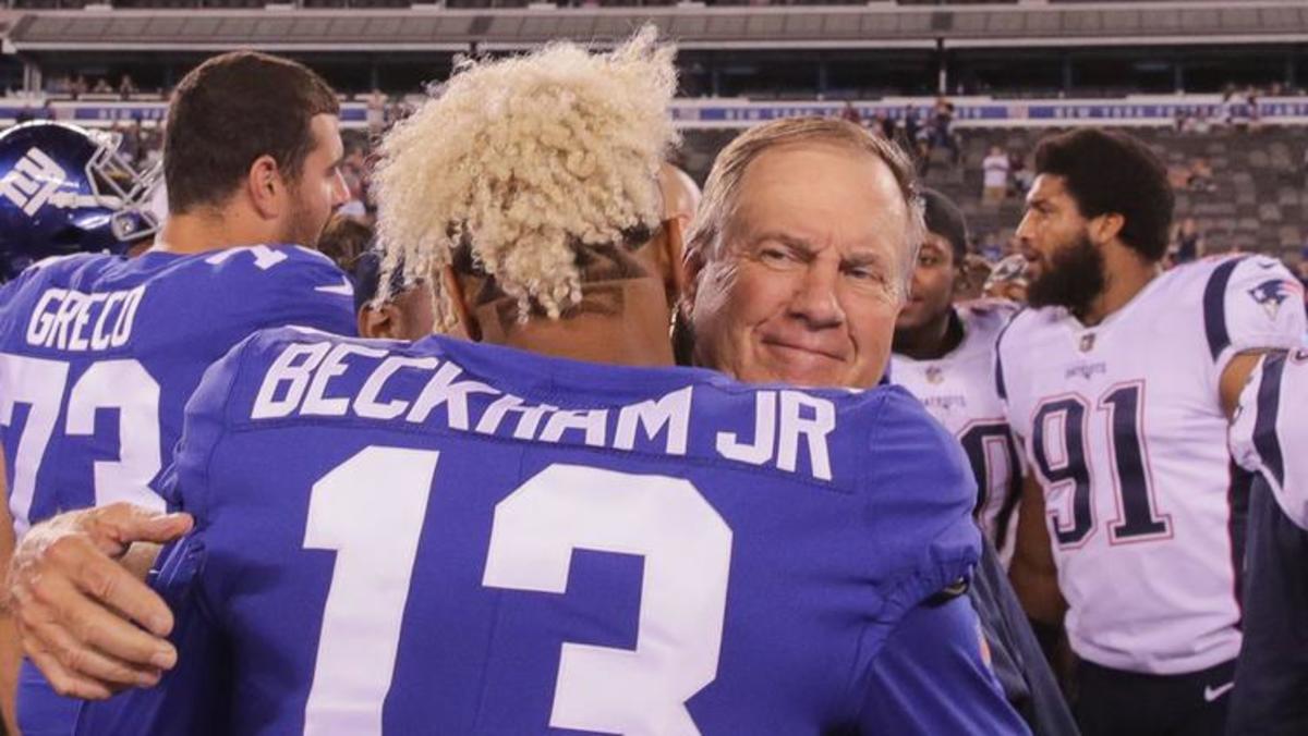 WR Odell Beckham, Jr. (13) and Patriots head coach Bill Belichick