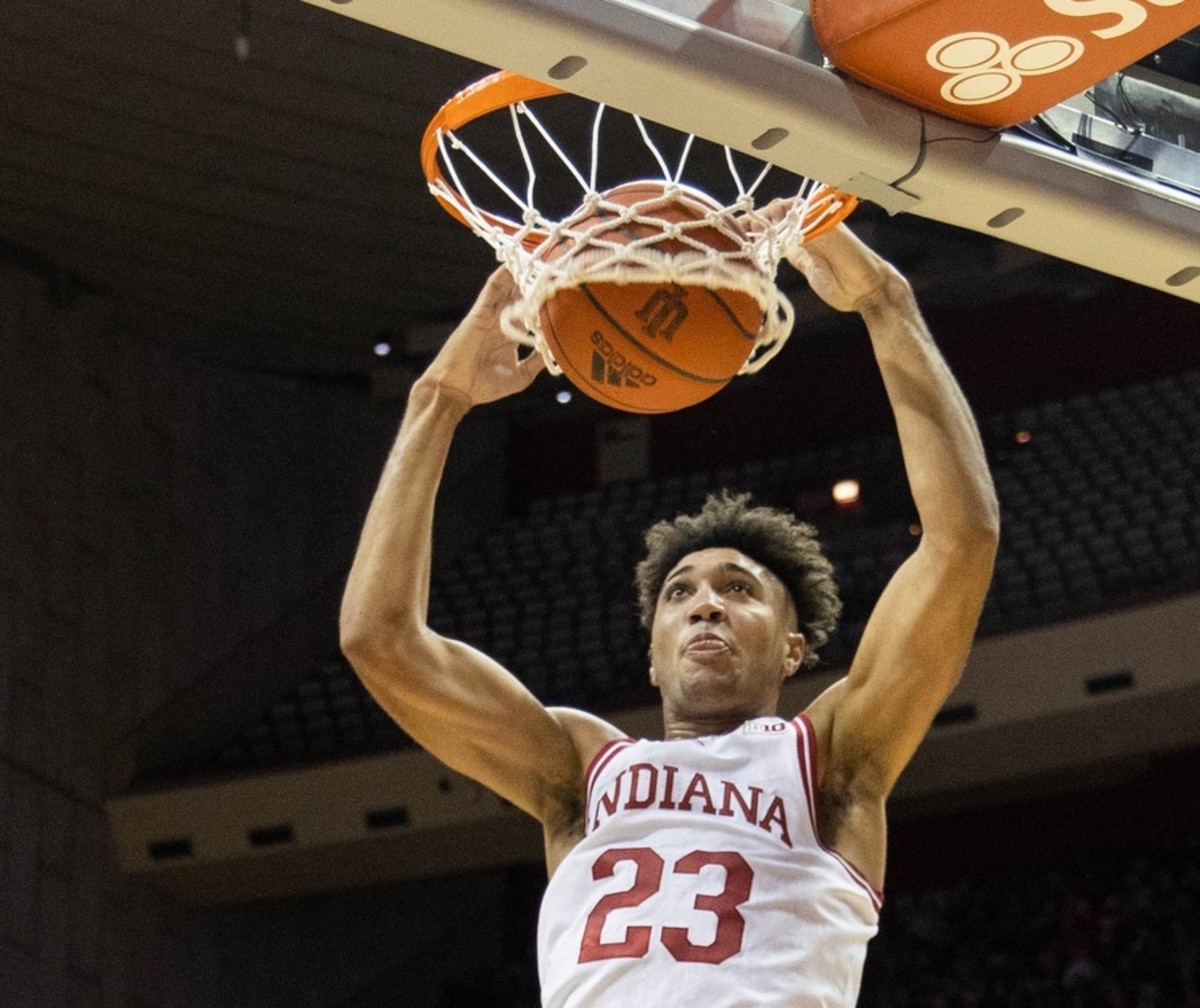 Indiana junior forward Trayce Jackson-Davis set an Assembly Hall scoring record on Saturday, getting 43 points in the Hoosiers win over Marshall. (Trevor Ruszkowski/USA TODAY Sports)