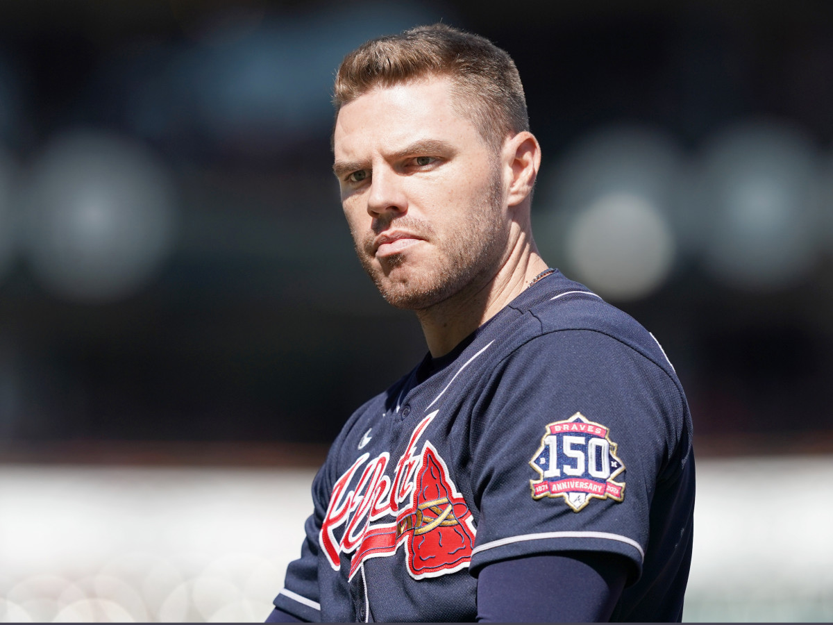 Sep 19, 2021; San Francisco, California, USA; Atlanta Braves first baseman Freddie Freeman (5) stands on the field during the sixth inning against the San Francisco Giants at Oracle Park.