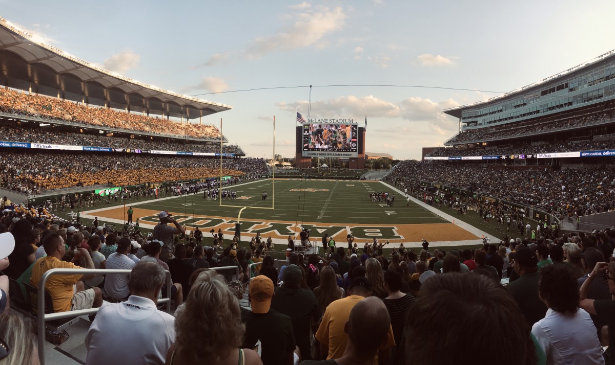 Baylor hosts Abilene Christian in front of a Week 1 near-sellout crowd, 2018. Photo: Road to CFB.