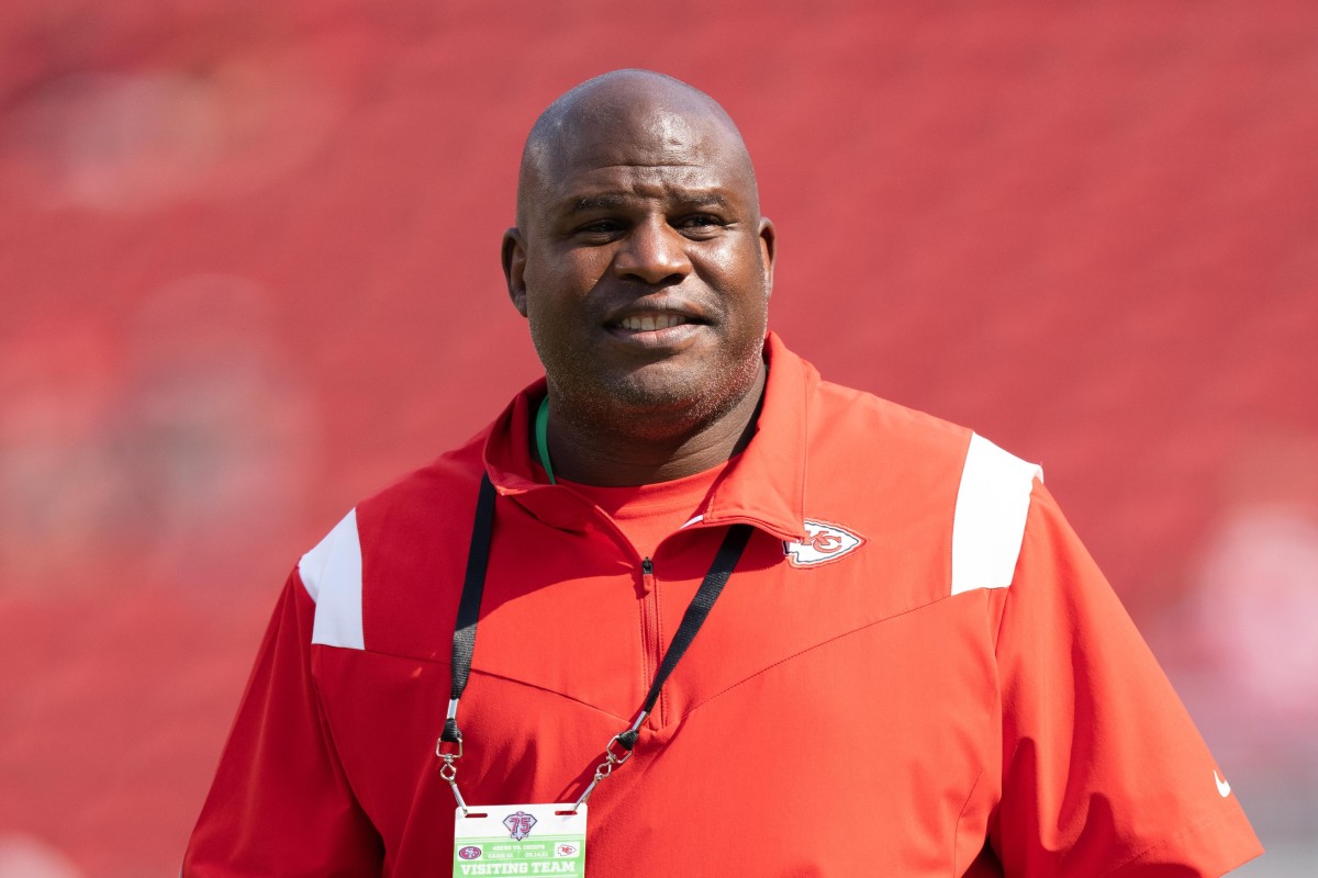 Kansas City Chiefs offensive coordinator Eric Bieniemy. Mandatory Credit: Kyle Terada-USA TODAY Sports