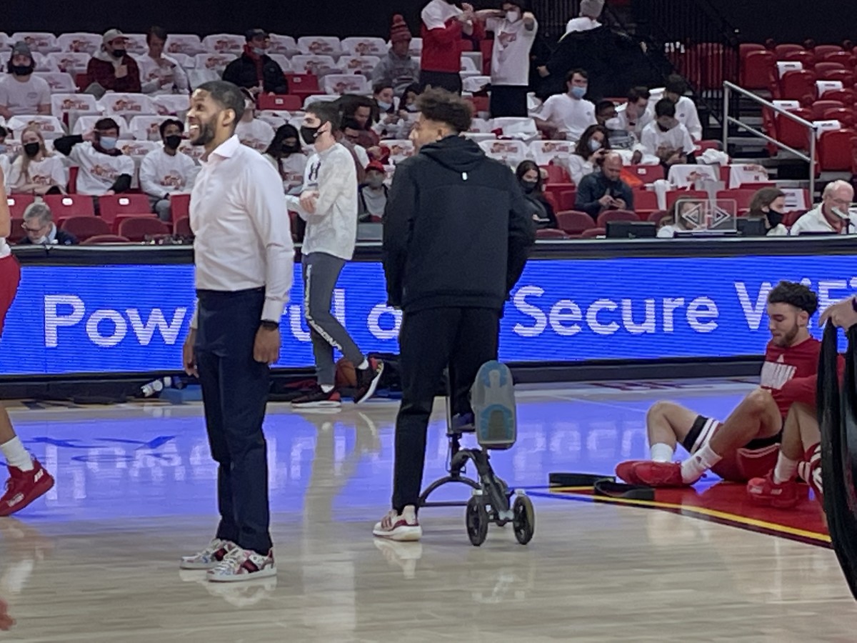 Indiana guard Rob Phinisee needed a scooter to get around the Xfinity Center in College Park, Md., on Saturday. 