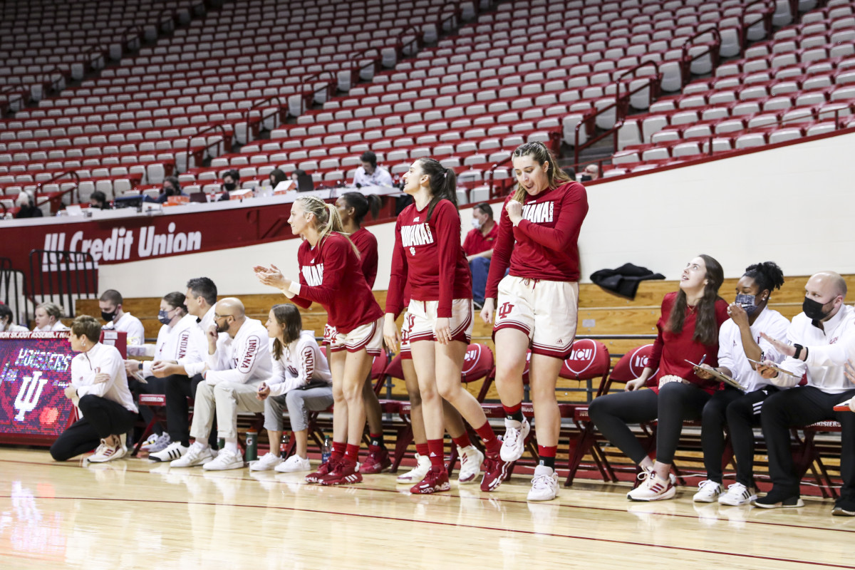 Indiana's bench cheers on its team.