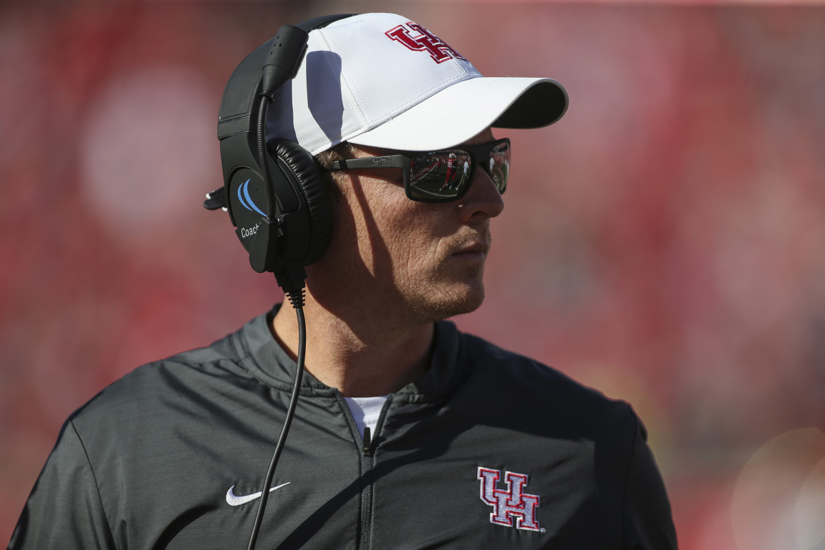 Oct 27, 2018; Houston, TX, USA; Houston Cougars head coach Major Applewhite looks on during the second quarter against the South Florida Bulls at TDECU Stadium. Mandatory Credit: Troy Taormina-USA TODAY Sports