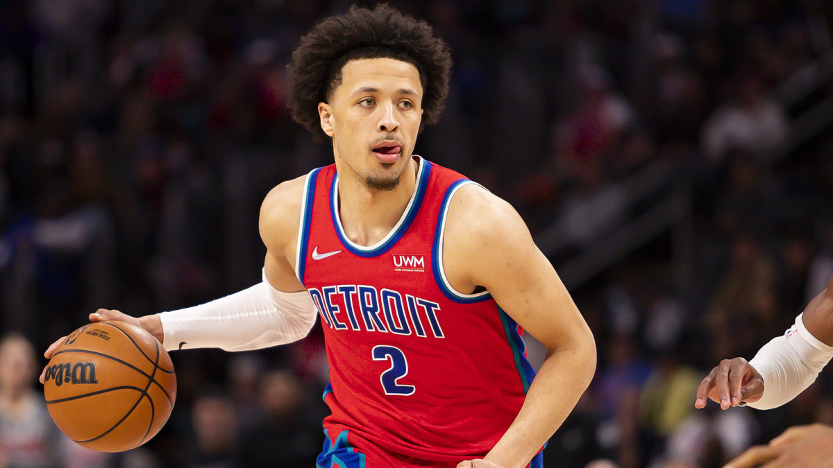 Detroit Pistons guard Cade Cunningham (2) dribbles the ball during the fourth quarter against the Indiana Pacers.