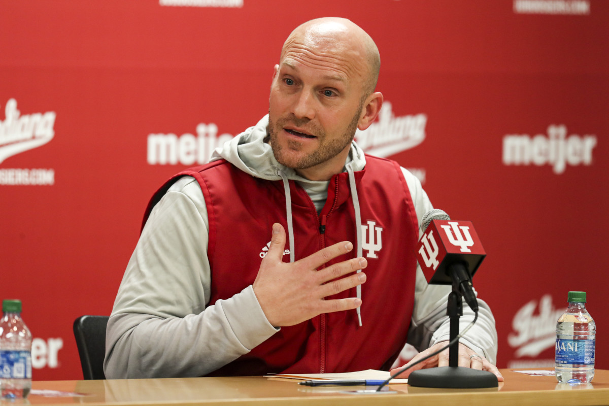 Chad Wilt meets with the media after being hired as Indiana's defensive coordinator and linebackers coach. (Photo courtesy of IU Athletics)