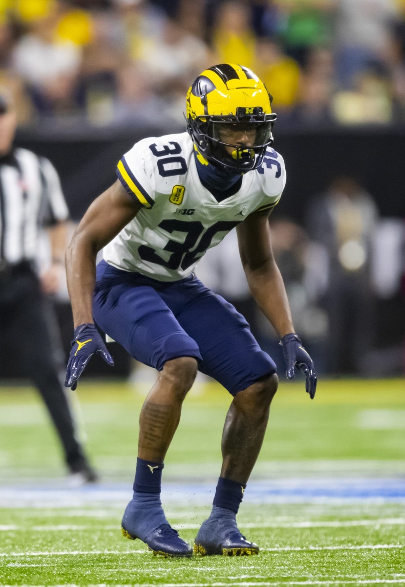 Michigan Wolverines safety Daxton Hill (30) against the Iowa Hawkeyes in the Big Ten Conference championship game. Mandatory Credit: Mark J. Rebilas-USA TODAY Sports