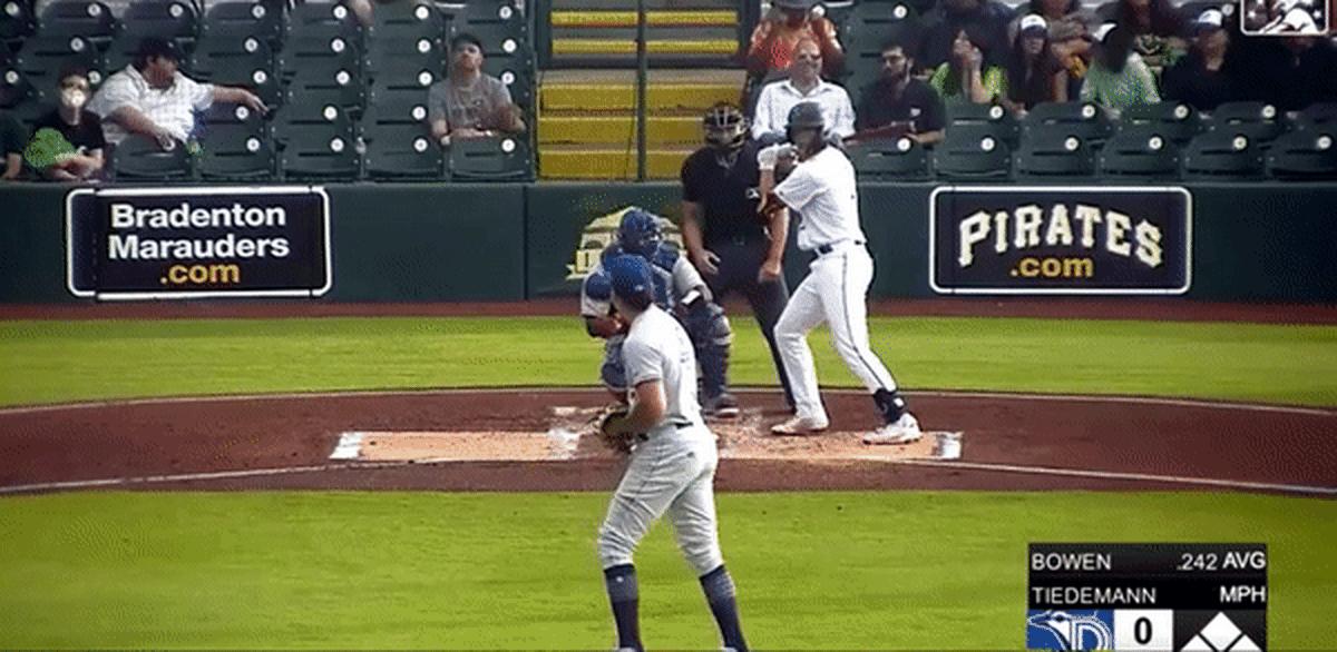 Tiedemann strikes out a Bradenton batter with a slider