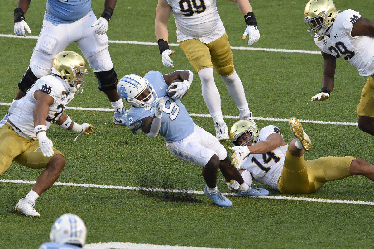 Michael Carter from North Carolina has proven to be a potential three-down back with his receiving ability.