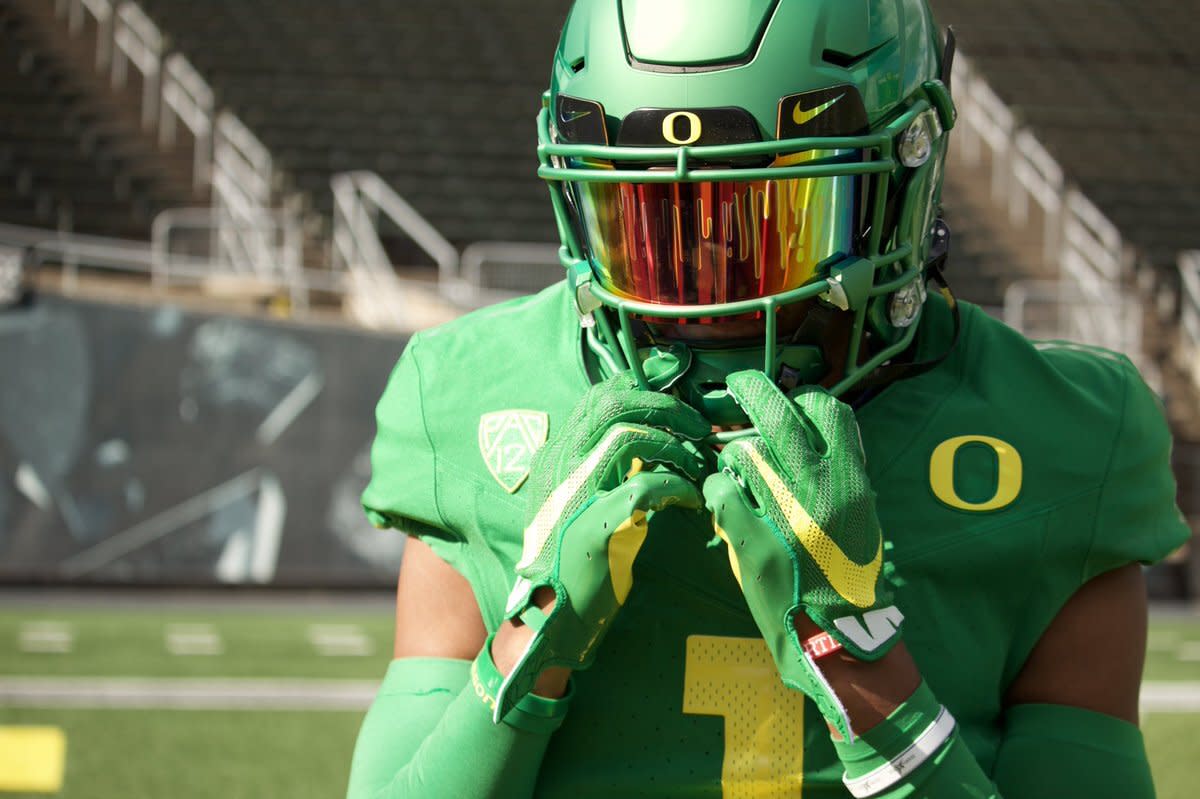 Johnson inside Autzen Stadium on his official visit in June.