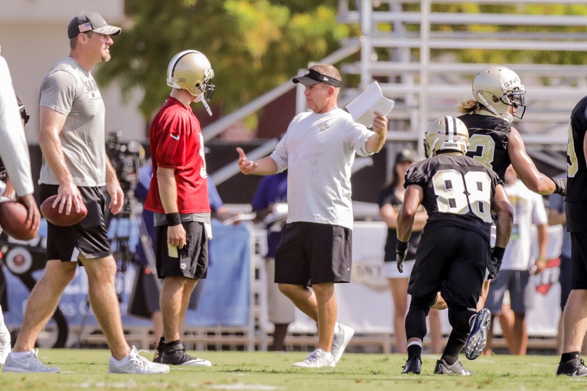 Saints head coach Sean Payton during training camp at New Orleans Saints Training Facility. Mandatory Credit: Stephen Lew-USA TODAY Sports