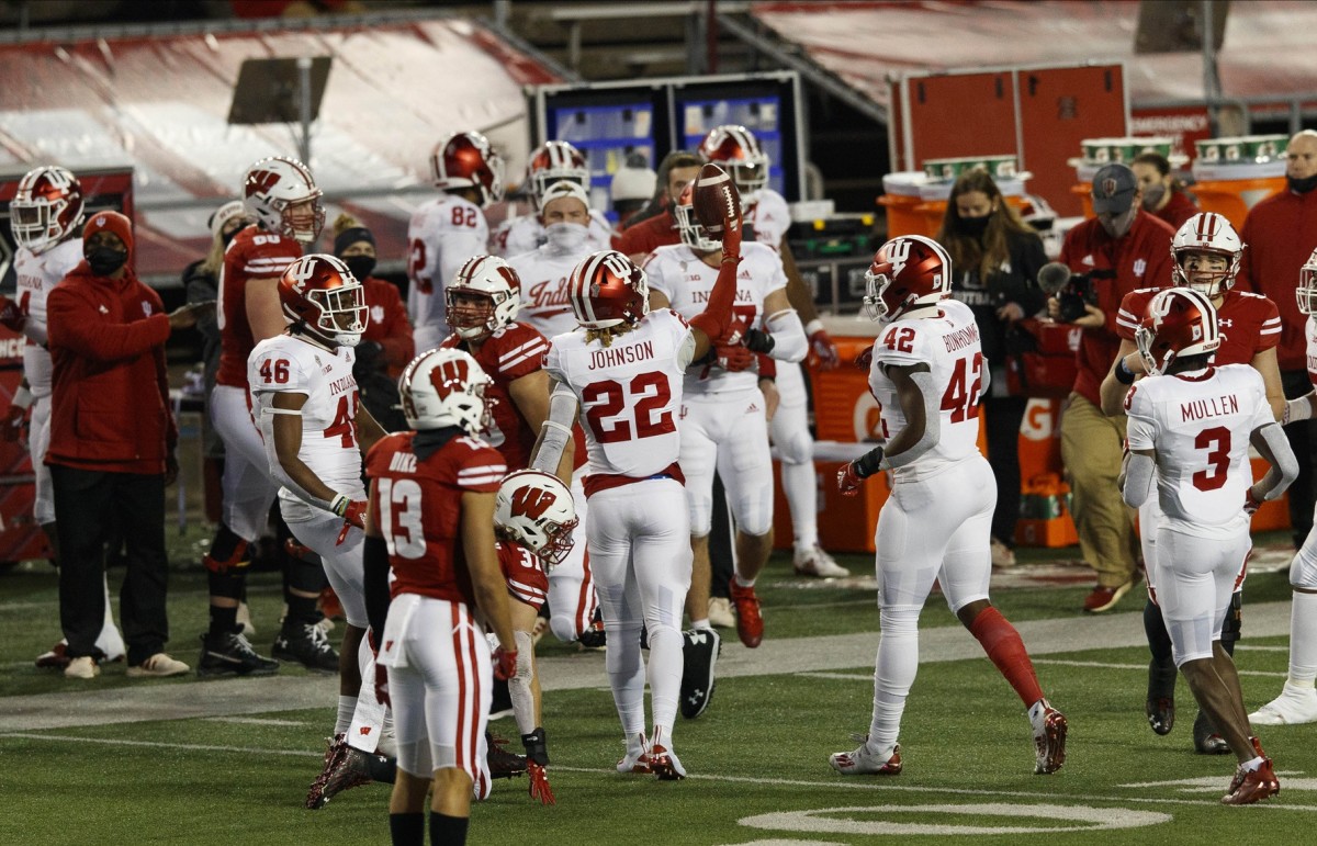 Indiana defensive back Jamar Johnson (22) celebrates following an interception against Wisconsin. (Jeff Hanisch-USA TODAY Sports)