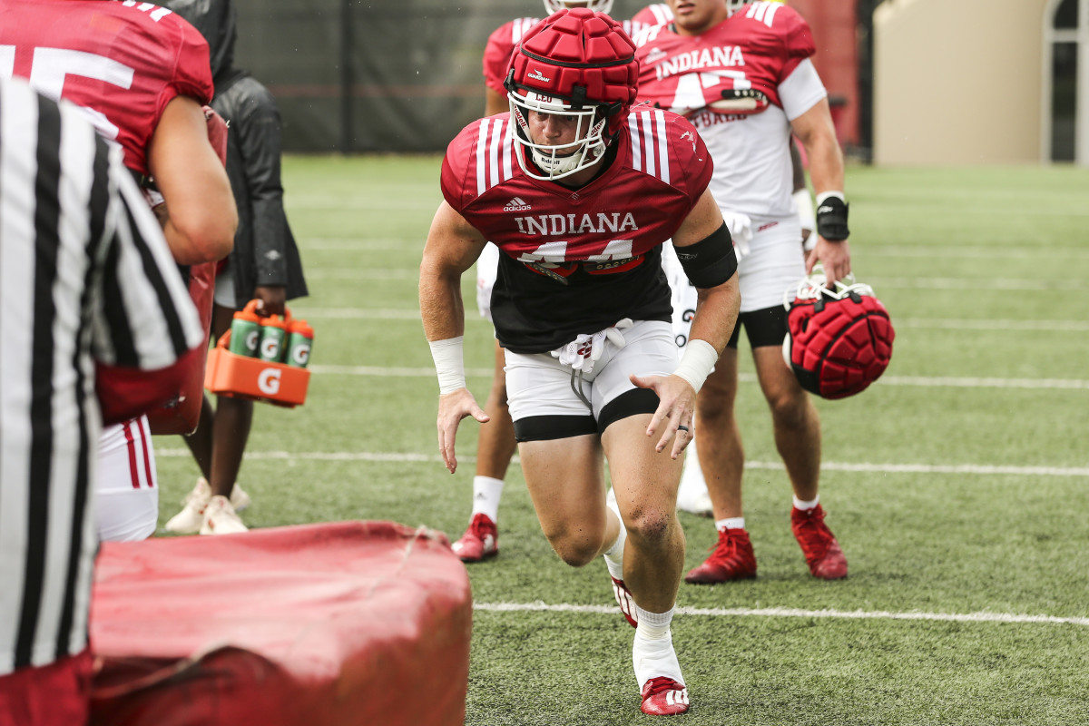 Thomas Allen participates in a drill during Indiana's fall camp practice on Aug. 9.