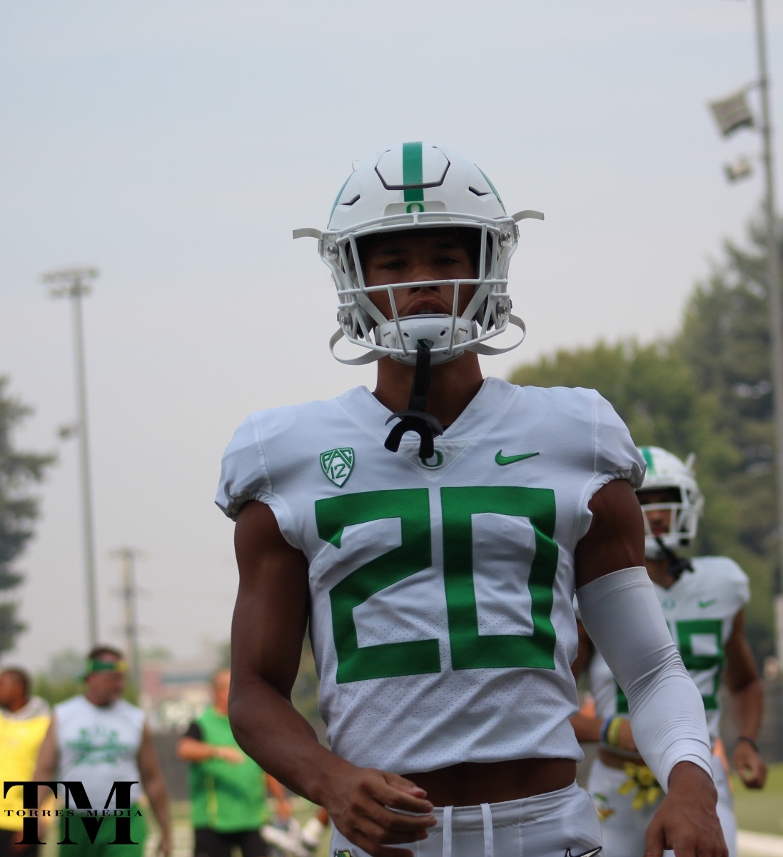 Jeannis goes through warmups in fall camp.