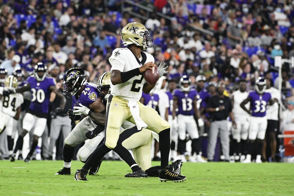 New Orleans Saints quarterback Jameis Winston (2) drops back to pass against the Baltimore Ravens. Mandatory Credit: Tommy Gilligan-USA TODAY Sports