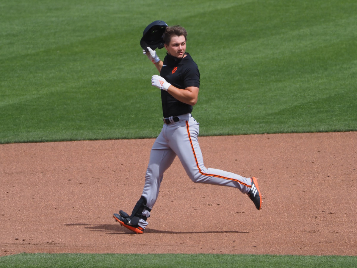 SF Giants catcher Patrick Bailey runs the bases at the alternate site. (2020)