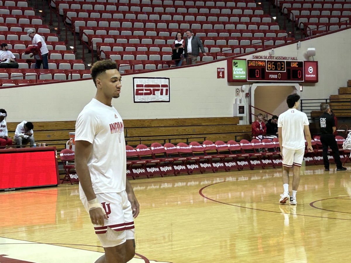 Indiana senior forward Trayce Jackson-Davis warming up before the UNC game.