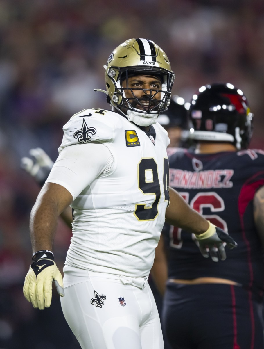 Oct 20, 2022; New Orleans Saints defensive end Cameron Jordan (94) against the Arizona Cardinals. Mandatory Credit: Mark J. Rebilas-USA TODAY Sports