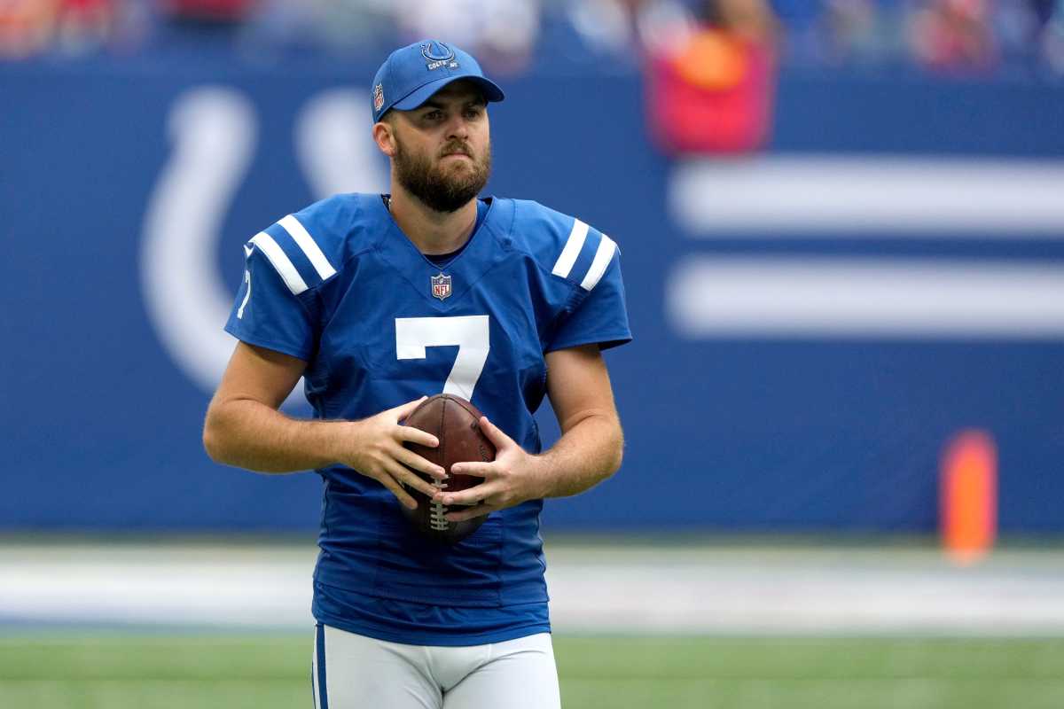 Chase McLaughlin warms up before a Colts game