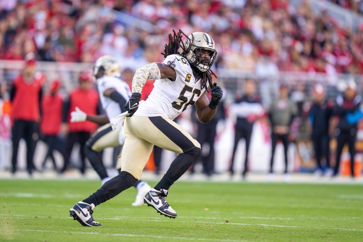 New Orleans Saints linebacker Demario Davis (56) against the San Francisco 49ers. Mandatory Credit: Kyle Terada-USA TODAY
