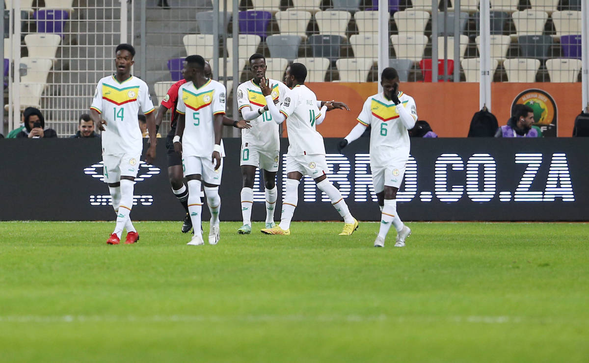 Senegal's players pictured during their semi-final win over Madagascar in the 2022 African Nations Championship, held in Algeria in 2023