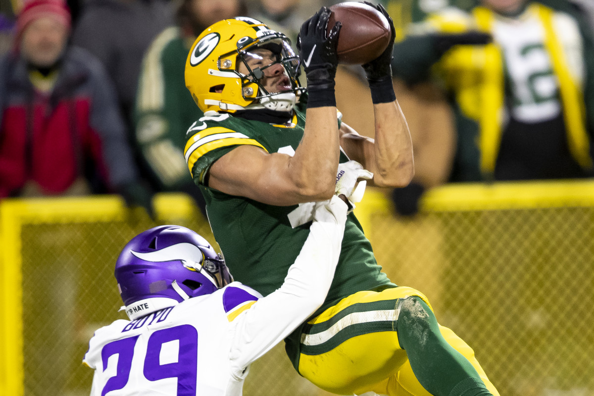 WR Allen Lazard makes a touchdown reception against the Vikings