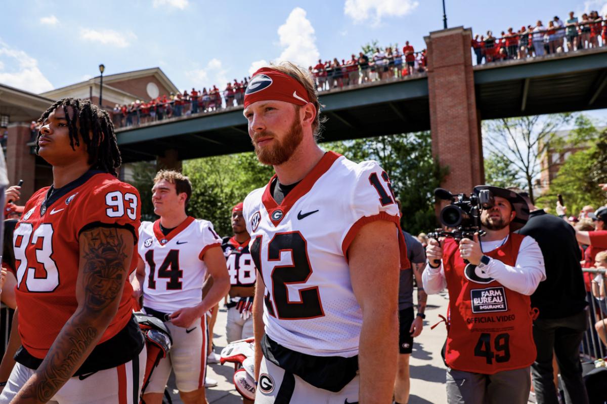 Brock Vandagriff participates in Georgia's Dawgwalk ahead of the team's annual G-Day game (Tony Walsh/UGAAA)