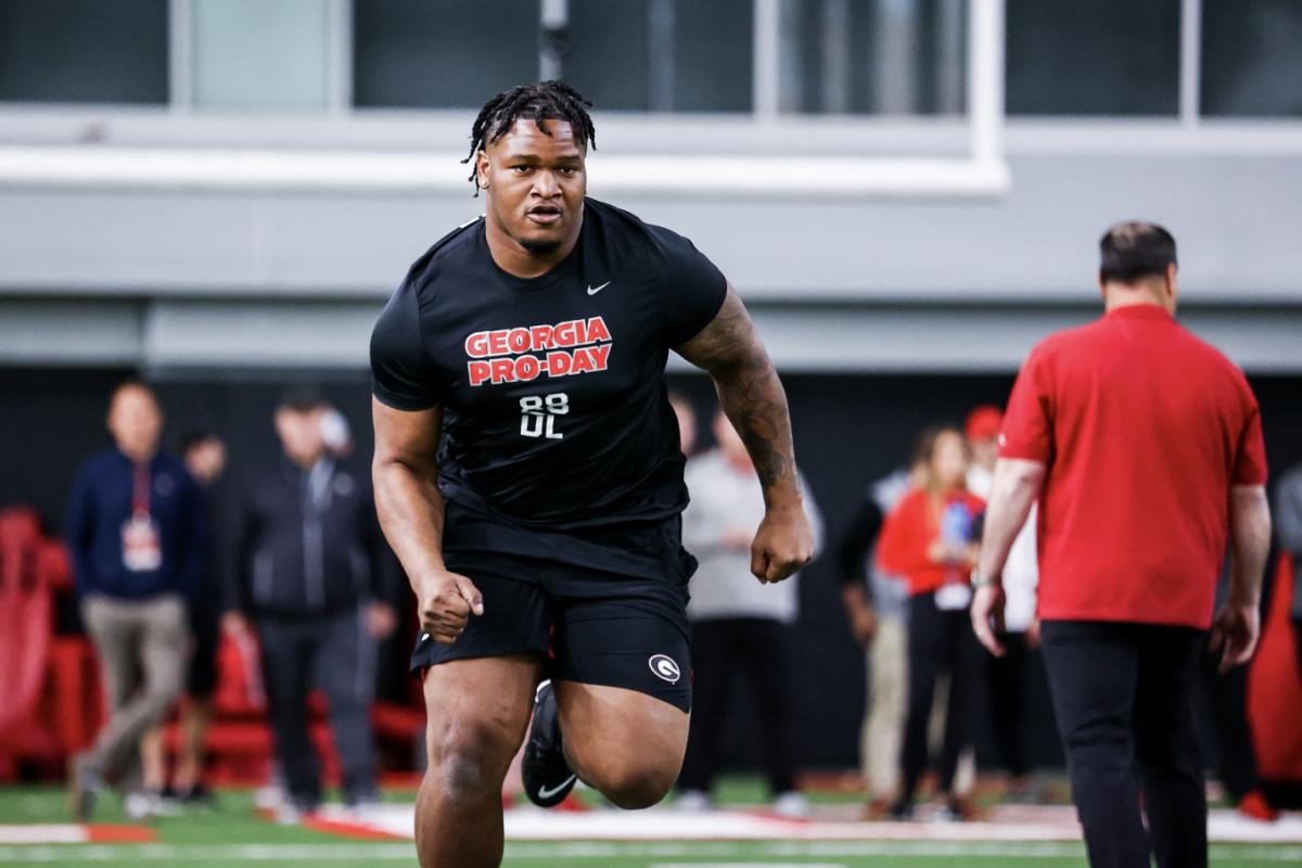 Jalen Carter during Georgia’s 2023 Pro Day inside the William Porter Payne and Porter Otis Payne Indoor Athletic Facility (Tony Walsh/UGAAA)