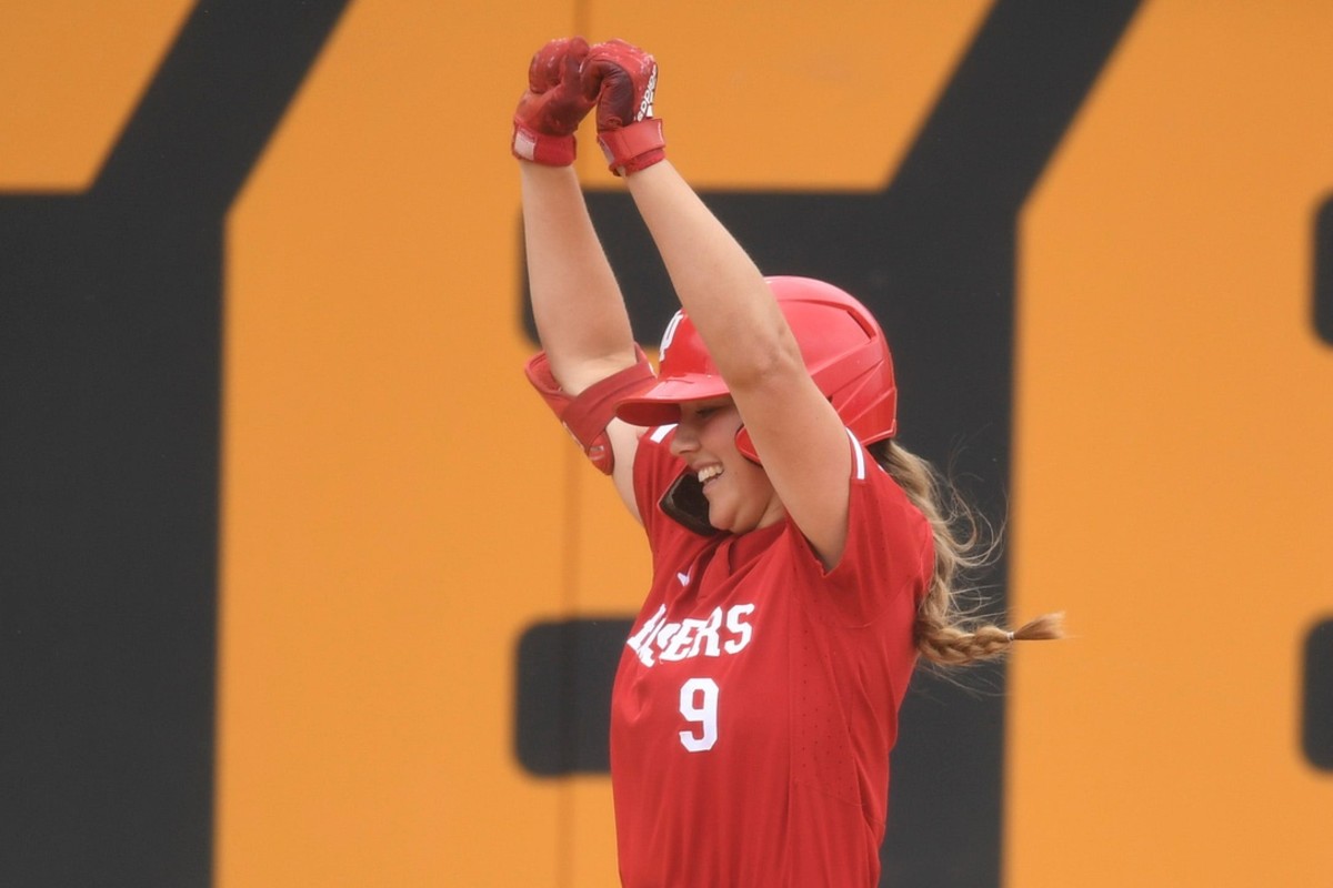 Indiana freshman Taryn Kern is all smiles after a big hit. (USA TODAY Sports)