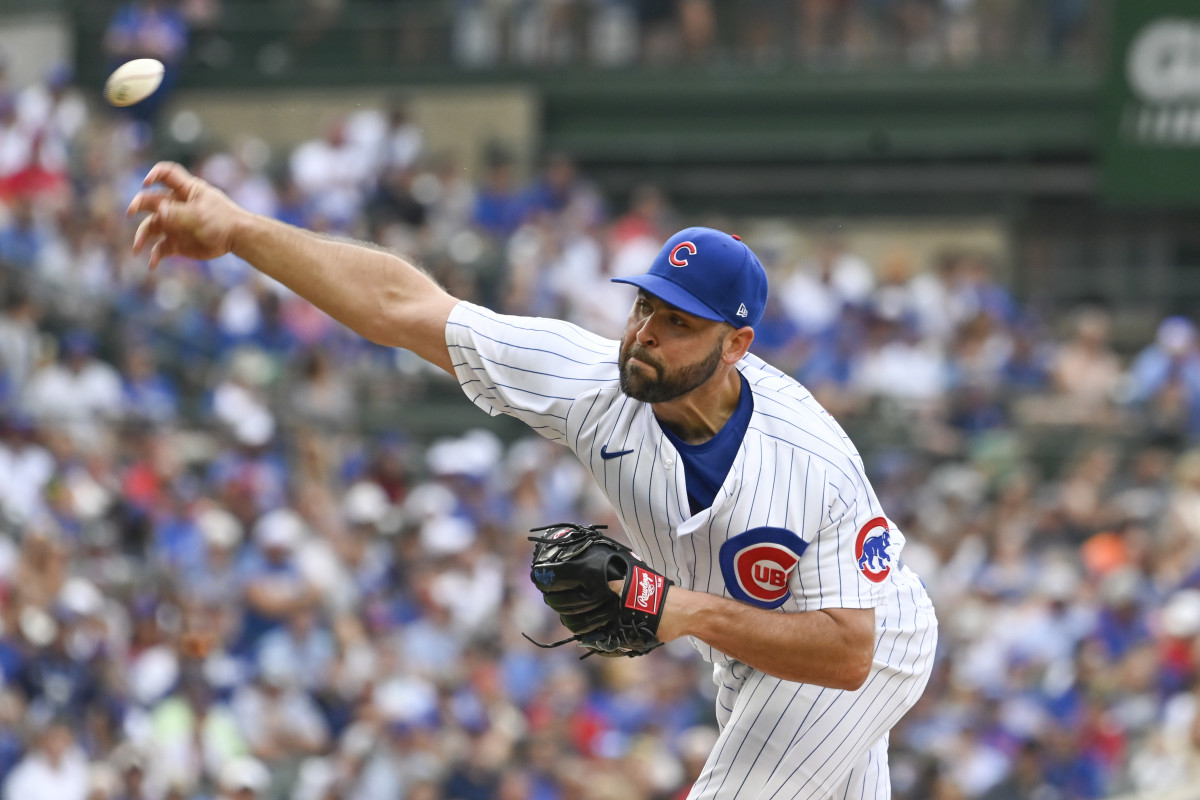 Jul 22, 2023; Chicago, Illinois, USA; Chicago Cubs starting pitcher Michael Fulmer (32) pitches during the first inning against the St. Louis Cardinals at Wrigley Field.