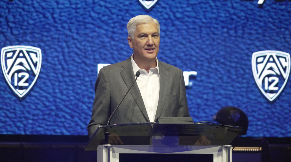 Pac-12 commissioner George Kliavkoff at the conference’s 2023 football media day