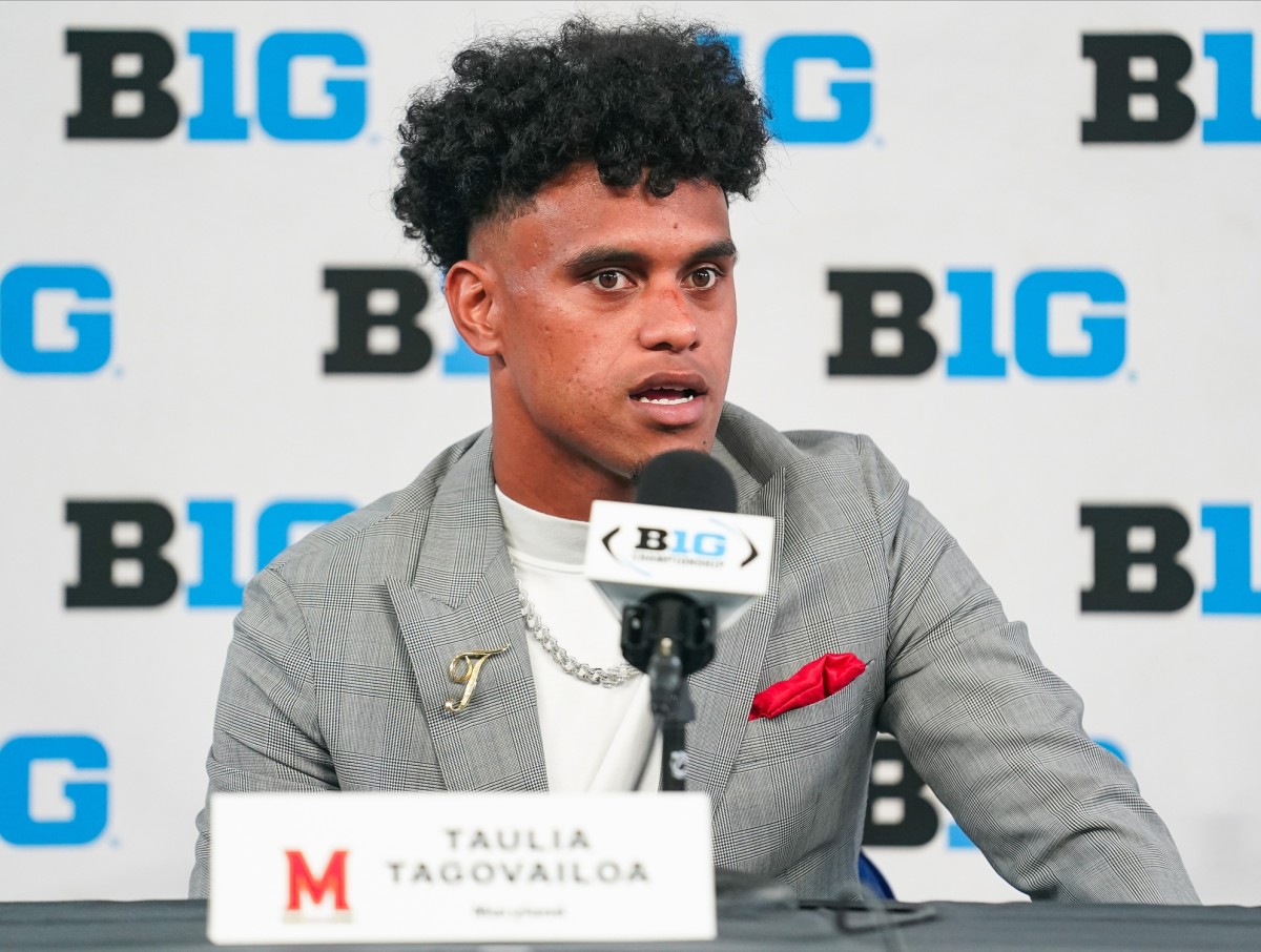Maryland quarterback Taulia Tagovailoa at 2023 Big Ten Media Days.