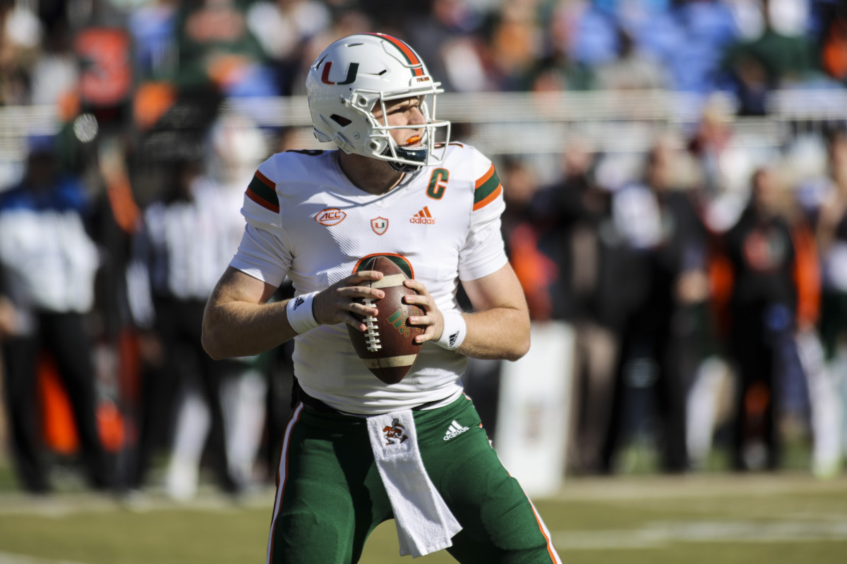Tyler Van Dyke gets set to throw during a game vs Duke