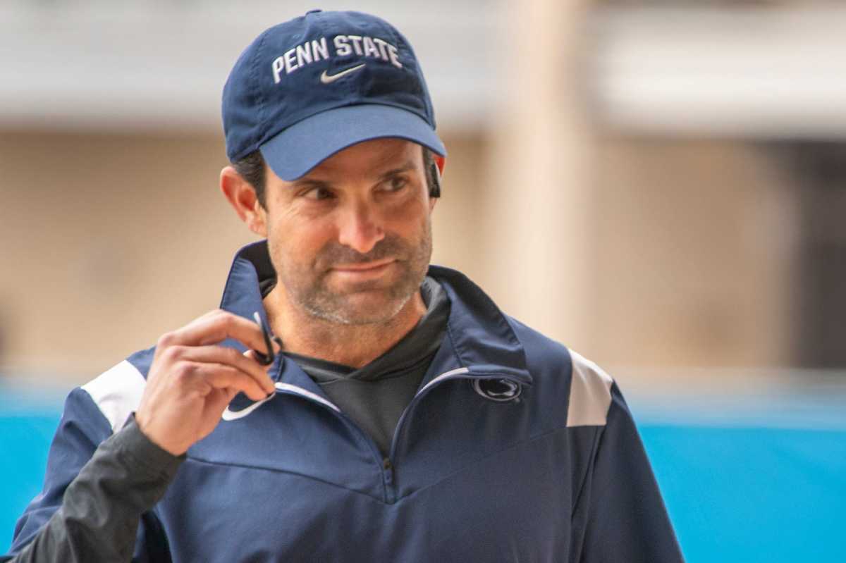Penn State defensive coordinator Manny Diaz enters Holuba Hall for a Nittany Lions football practice.