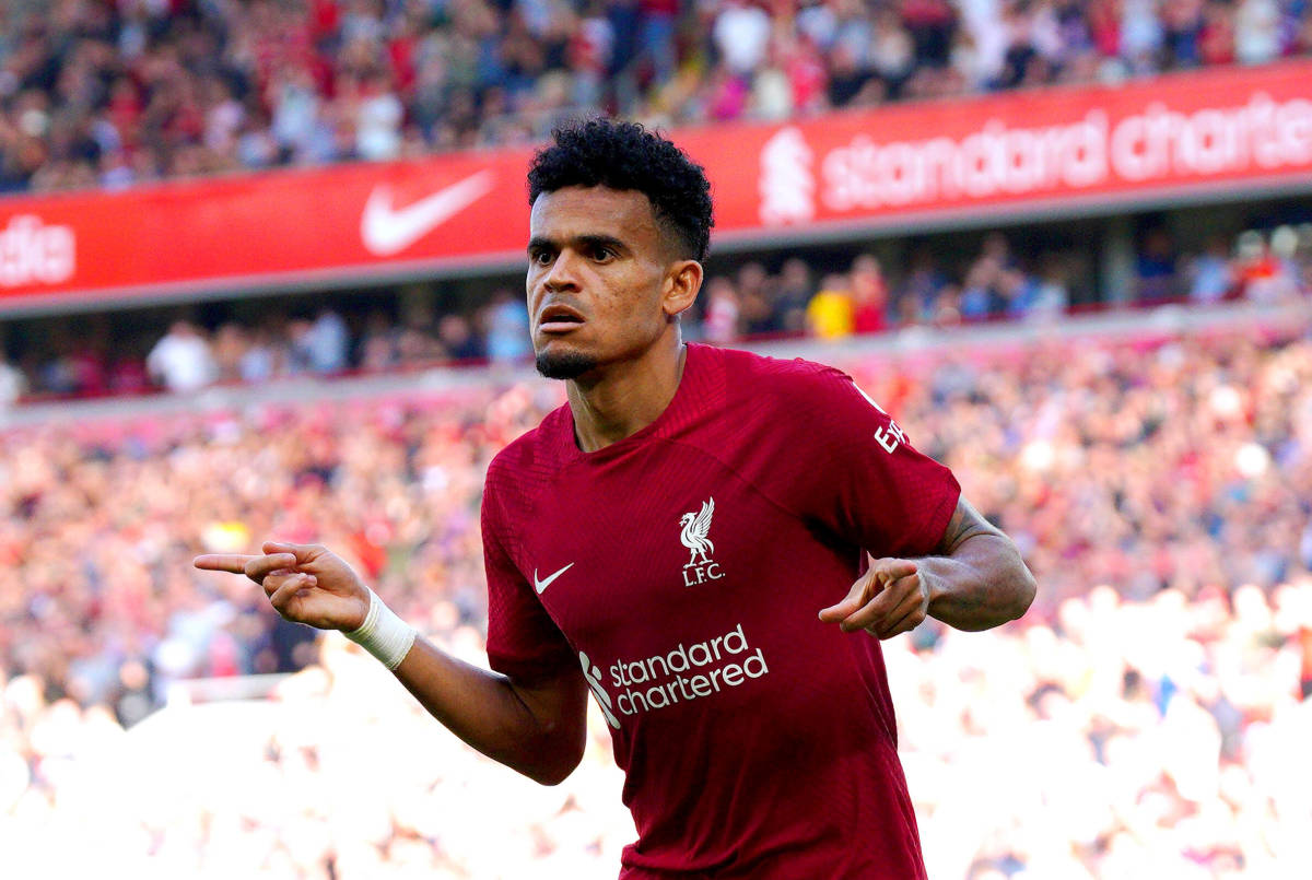 Luis Diaz pictured celebrating after scoring Liverpool's ninth goal in a 9-0 win over Bournemouth in August 2022