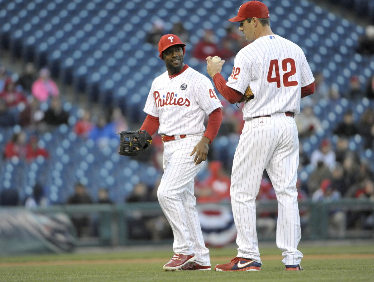 Cliff Lee and Jimmy Rollins in April 2014, before the altercation went down. 